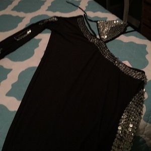 Black and silver belly dance dress with scarf